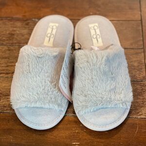 Jessica Simpson Women's Plush Faux Fur Open Toe Slipper with Memory Foam